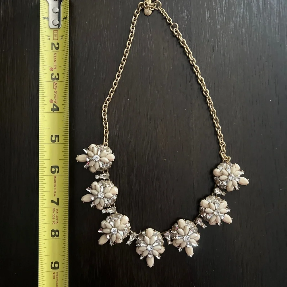 EUC J. Crew Gold Statement Necklace with Cream Floral & Rhinestone Design